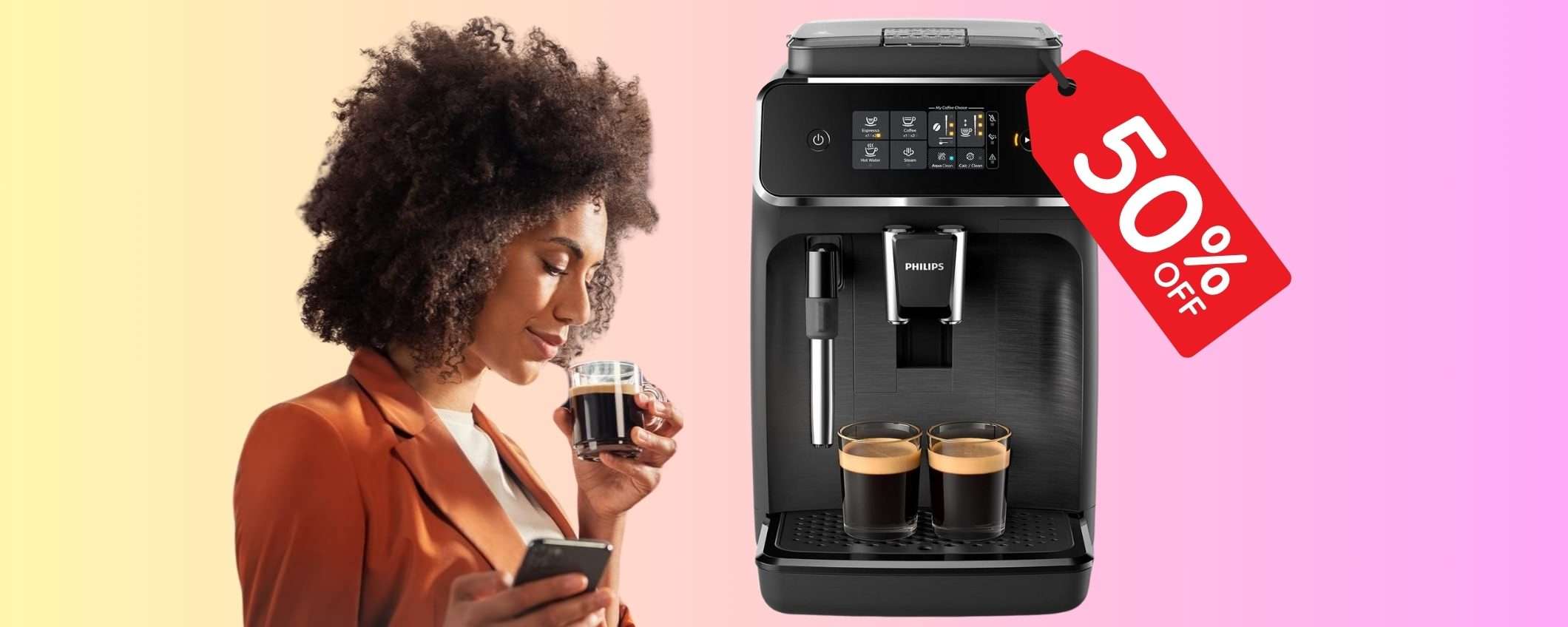 Macchina caffè Philips con macinino in ceramica e montalatte (50%)