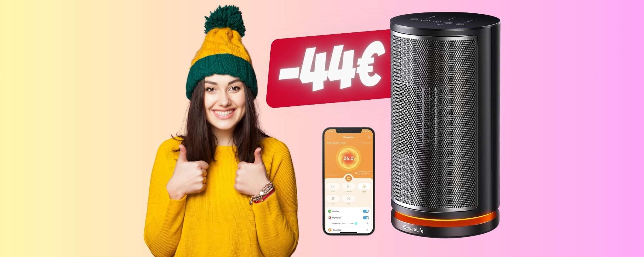 Mini stufetta elettrica che controlli in app e con la voce a 49€