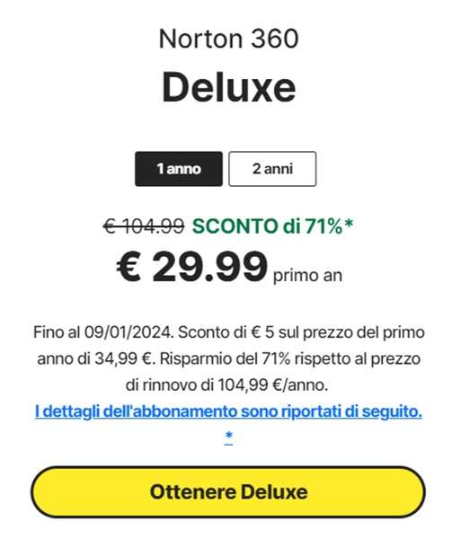 norton 360 deluxe offerta a tempo