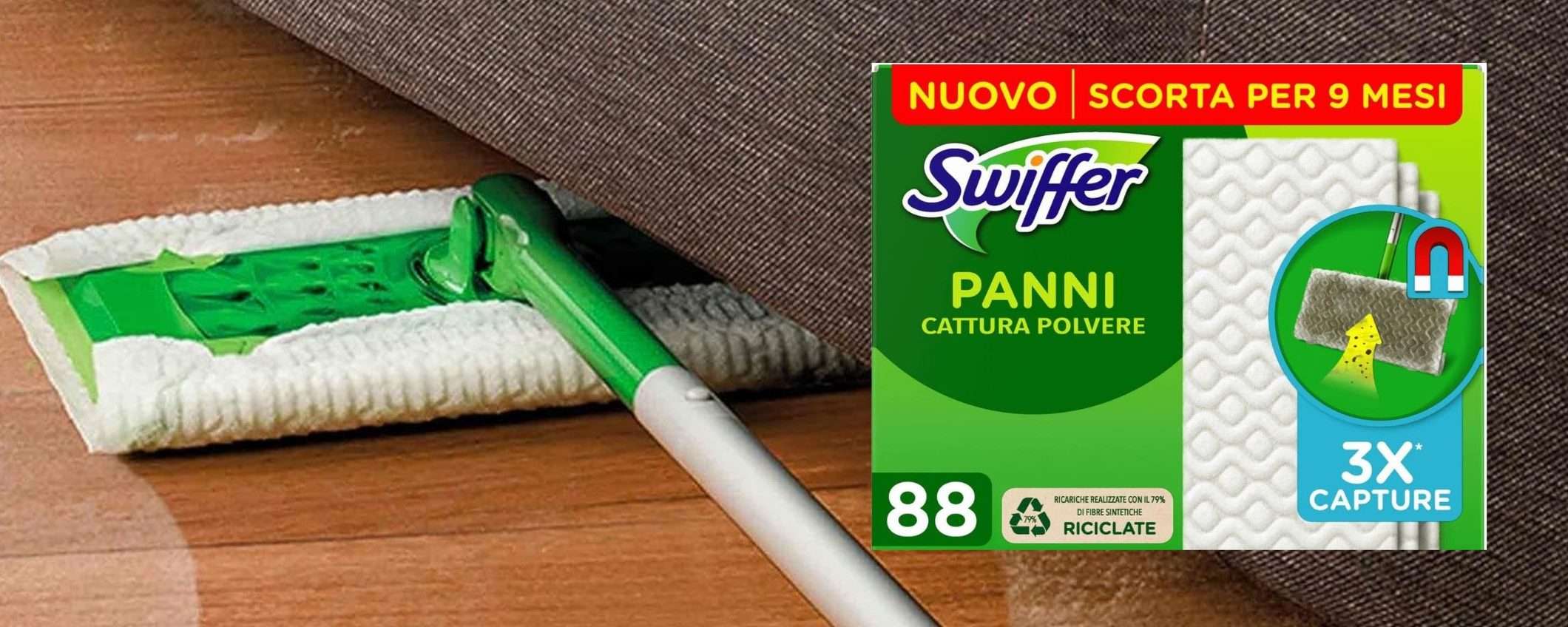 Swiffer MAXI SCORTA a 10€ su Amazon: 88 panni STERMINA polvere (-50%)