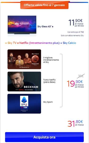 sky glass promo calcio fino al 7 gennaio