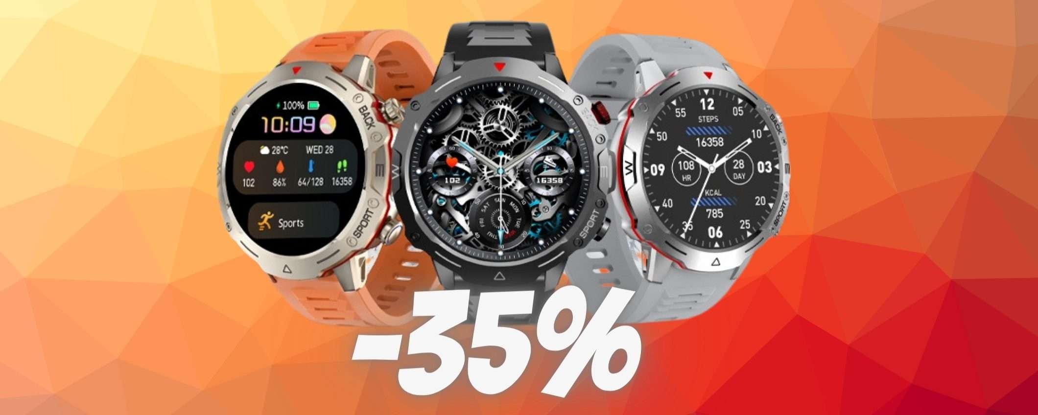 Smartwatch con 120 profili sportivi e microfono per chiamate a 37€