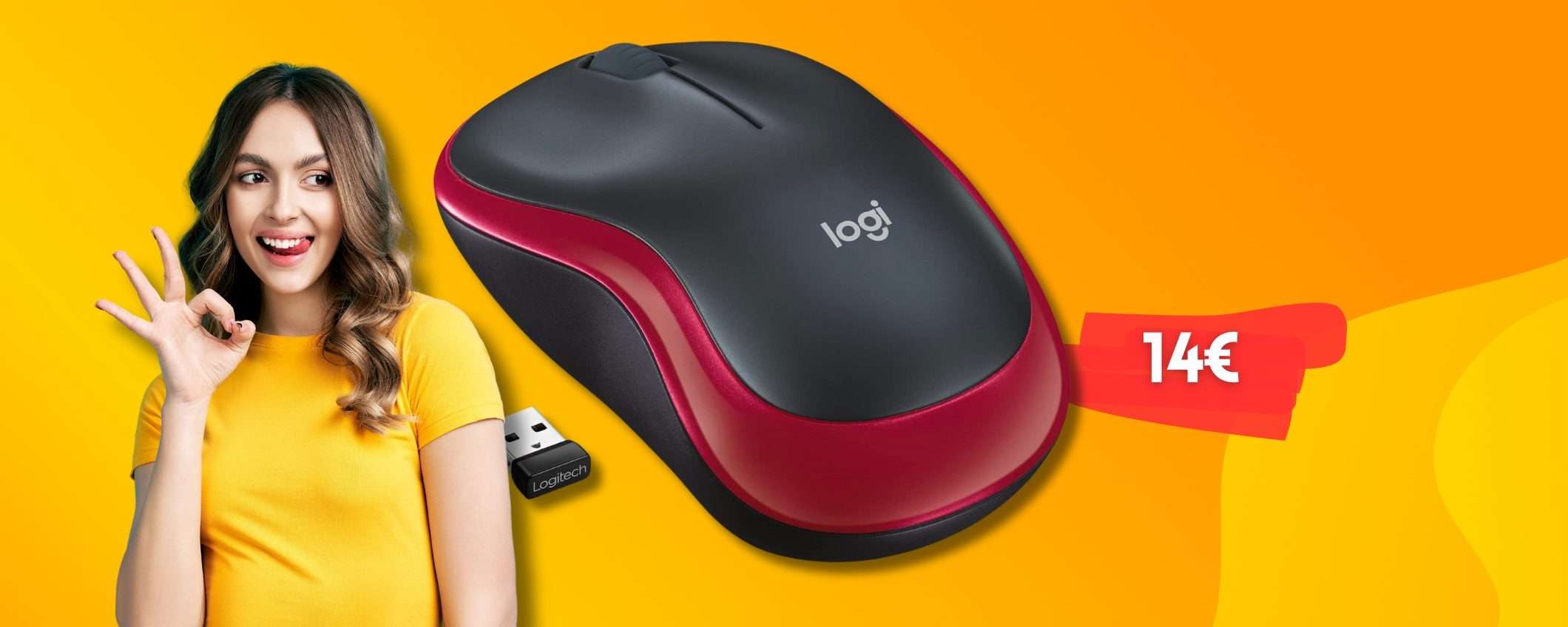 Logitech M185 per mouse wireless 12 mesi con ricevitore USB (15€)