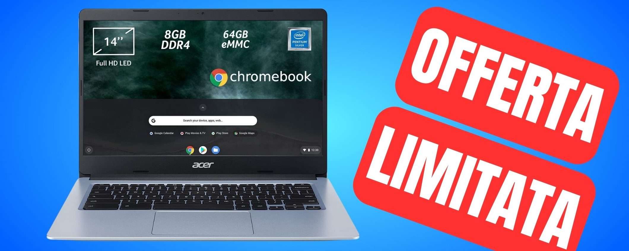 Chromebook Acer: occasione AMAZON in offerta a TEMPO