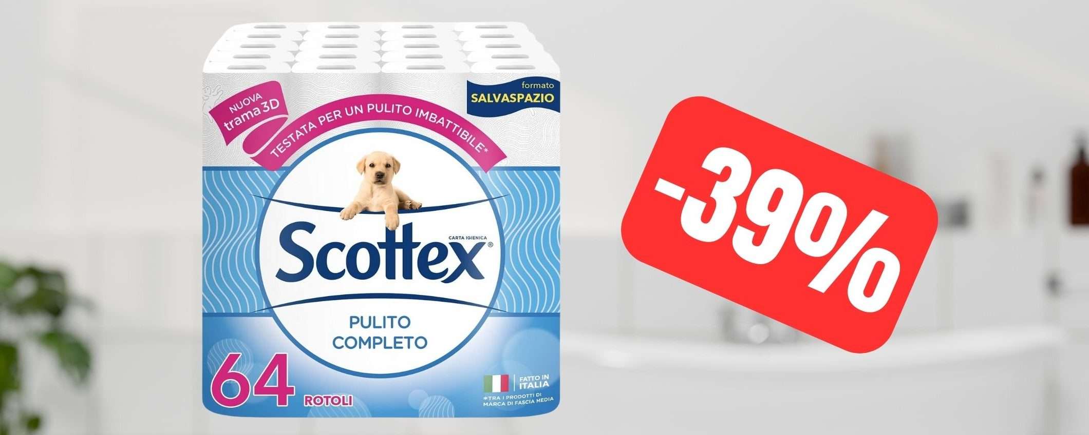 Carta igienica Scottex: PREZZO SCORTA su Amazon, 64 rotoli in OFFERTA