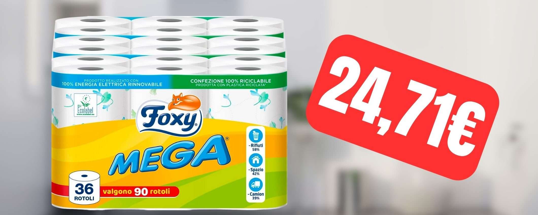 Foxy Mega: 36 rotoli di carta igienica in SUPER OFFERTA