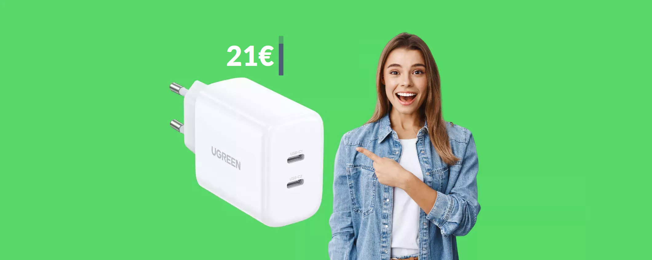 Caricabatterie USB C a DOPPIO ingresso: pura potenza a soli 21€