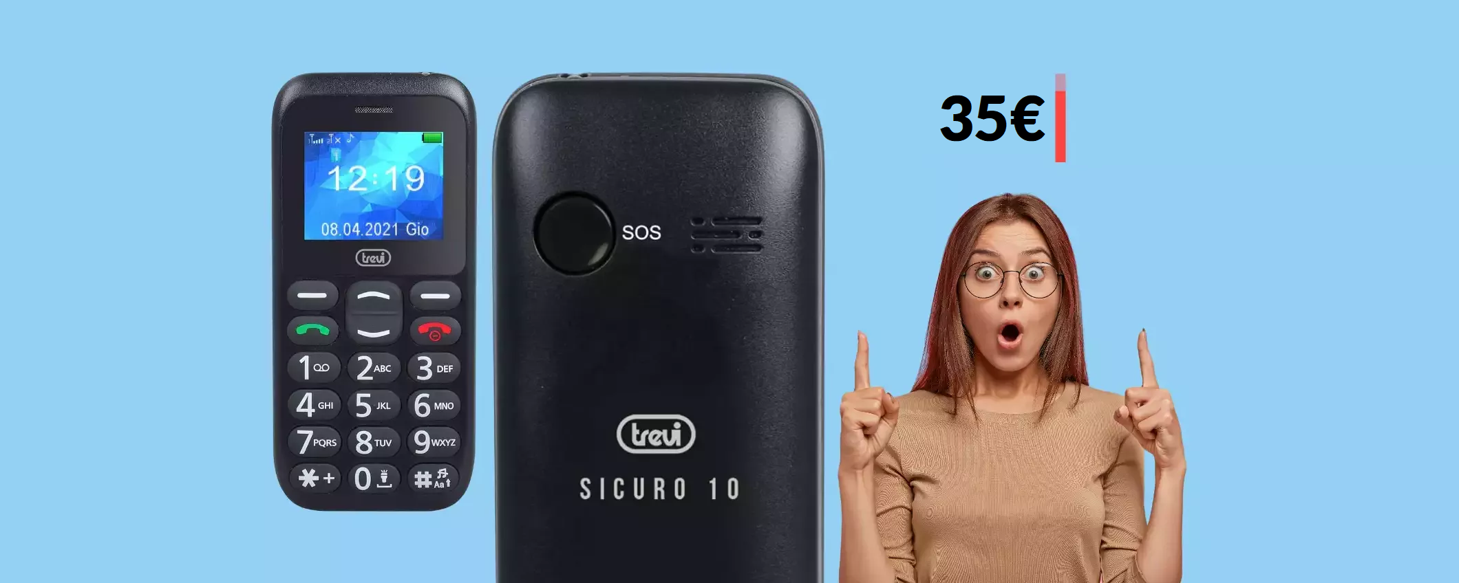 Cellulare Trevi con tasto SOS, ideale per i nonni: bastano 35€