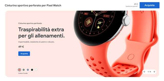 cinturino sportivo pixel watch perforato 49 euro google store