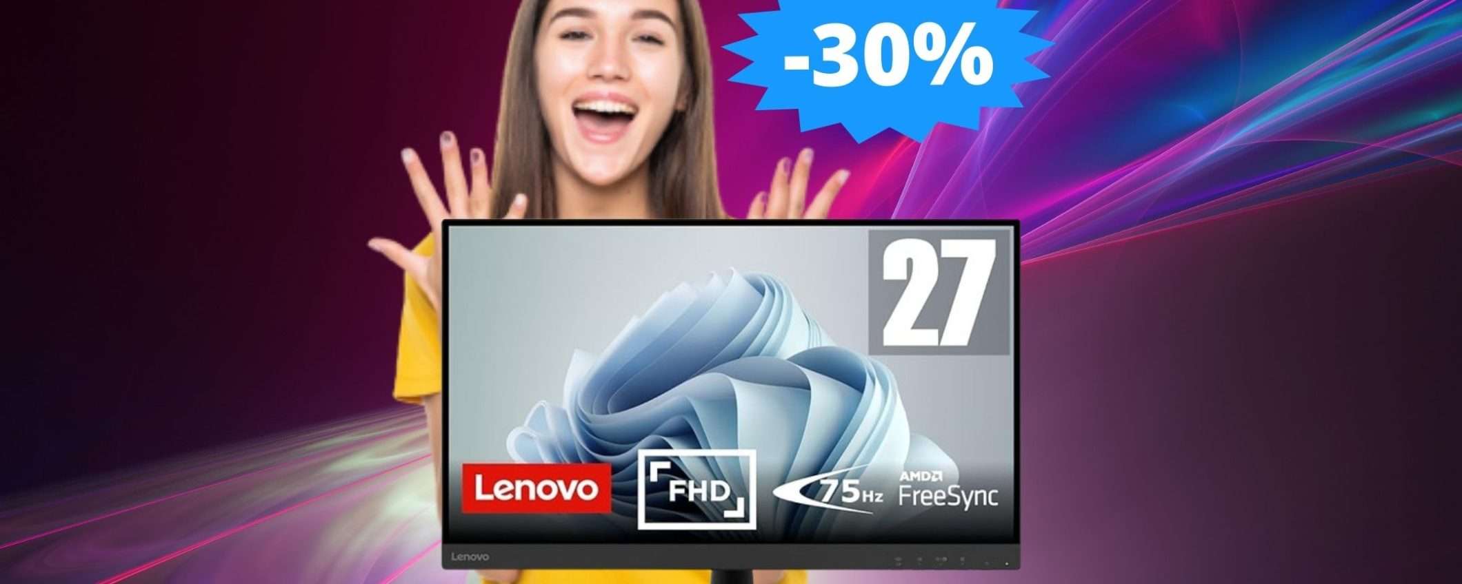 Monitor Lenovo D27-45: MEGA sconto del 30% su Amazon