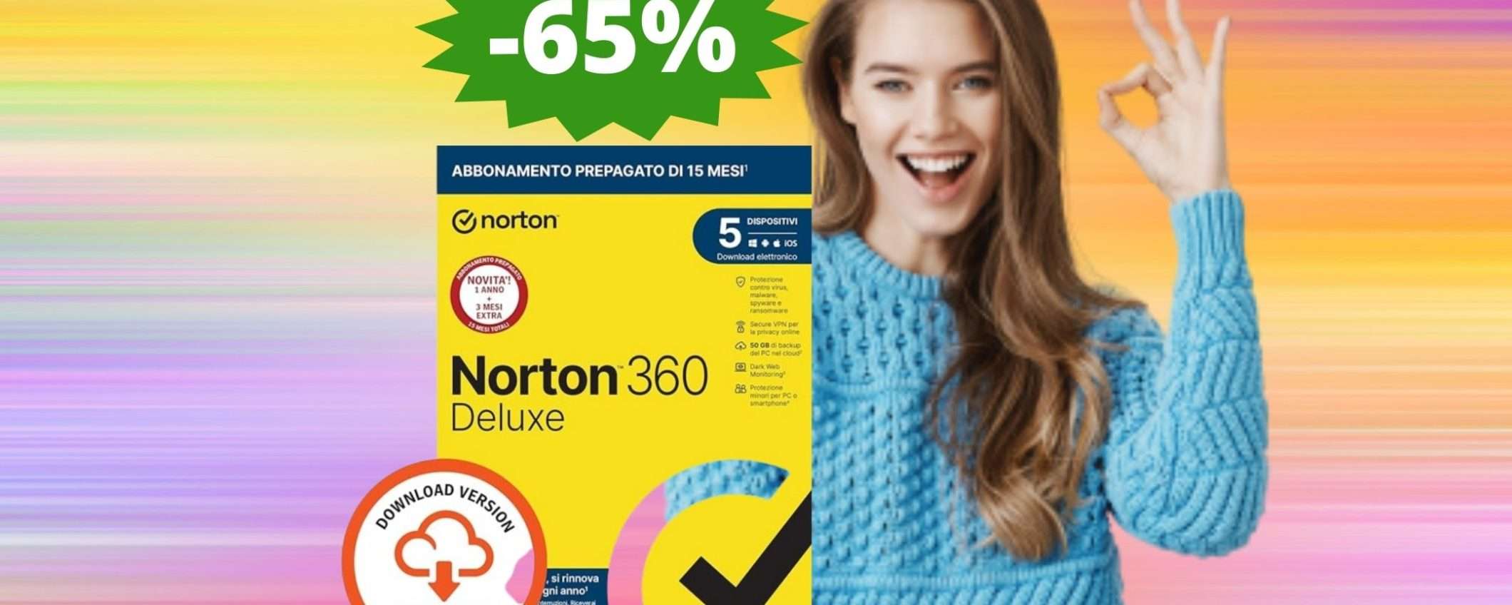 Norton 360 Deluxe 2024: CROLLO del prezzo su Amazon (-65%)