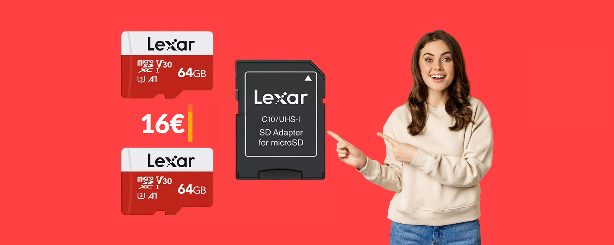 MicroSD 64GB Lexar: con 16€ ne prendi DUE, sono velocissime