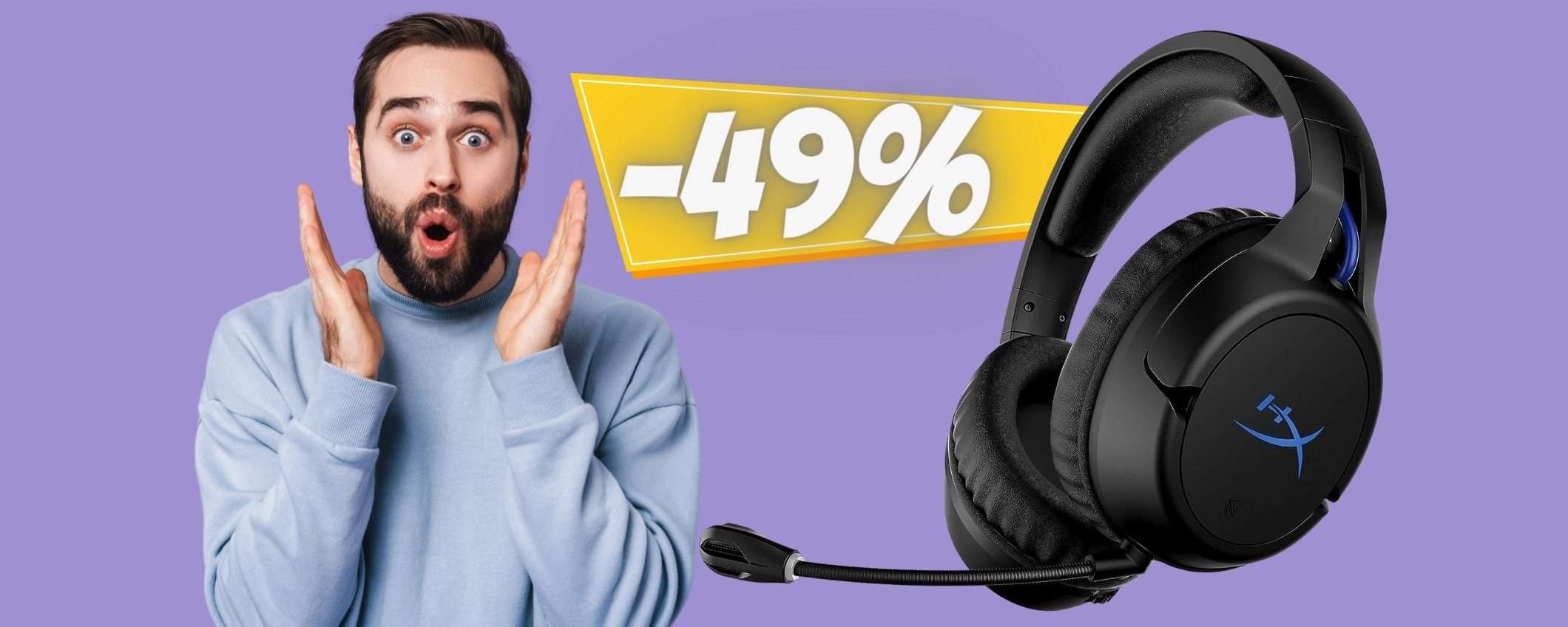 OFFERTA LAMPO per le cuffie gaming wireless HyperX Cloud Flight (-49%)