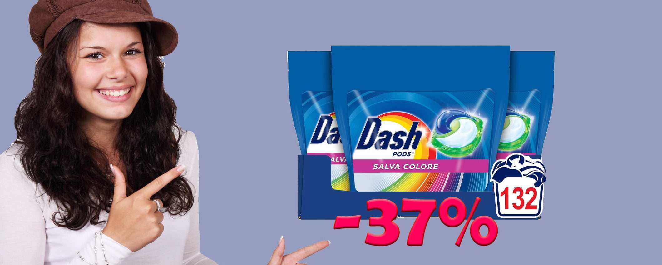 Pastiglie Dash Pods per lavatrice (132 capsule) in MEGA sconto del 37%