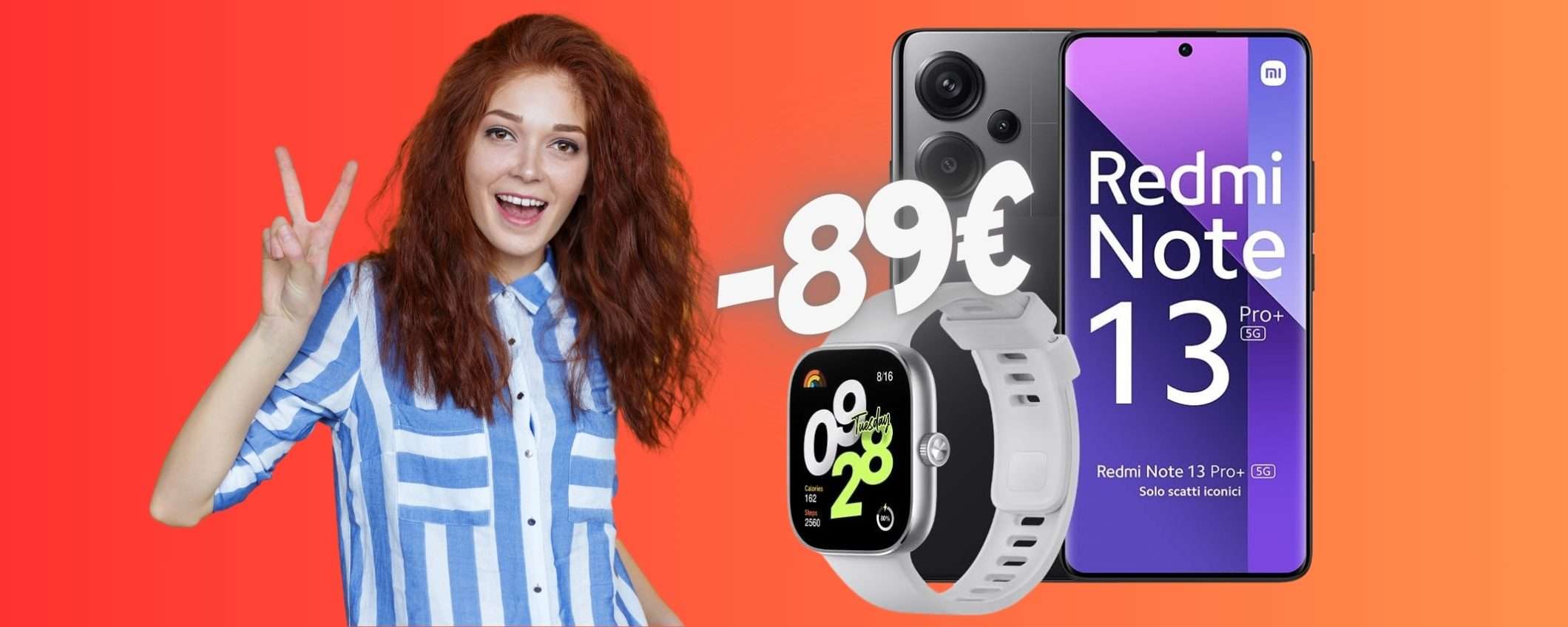 Redmi Note 13 Pro+ 5G (8/256GB) + Redmi Watch 4 a 89€ in MENO