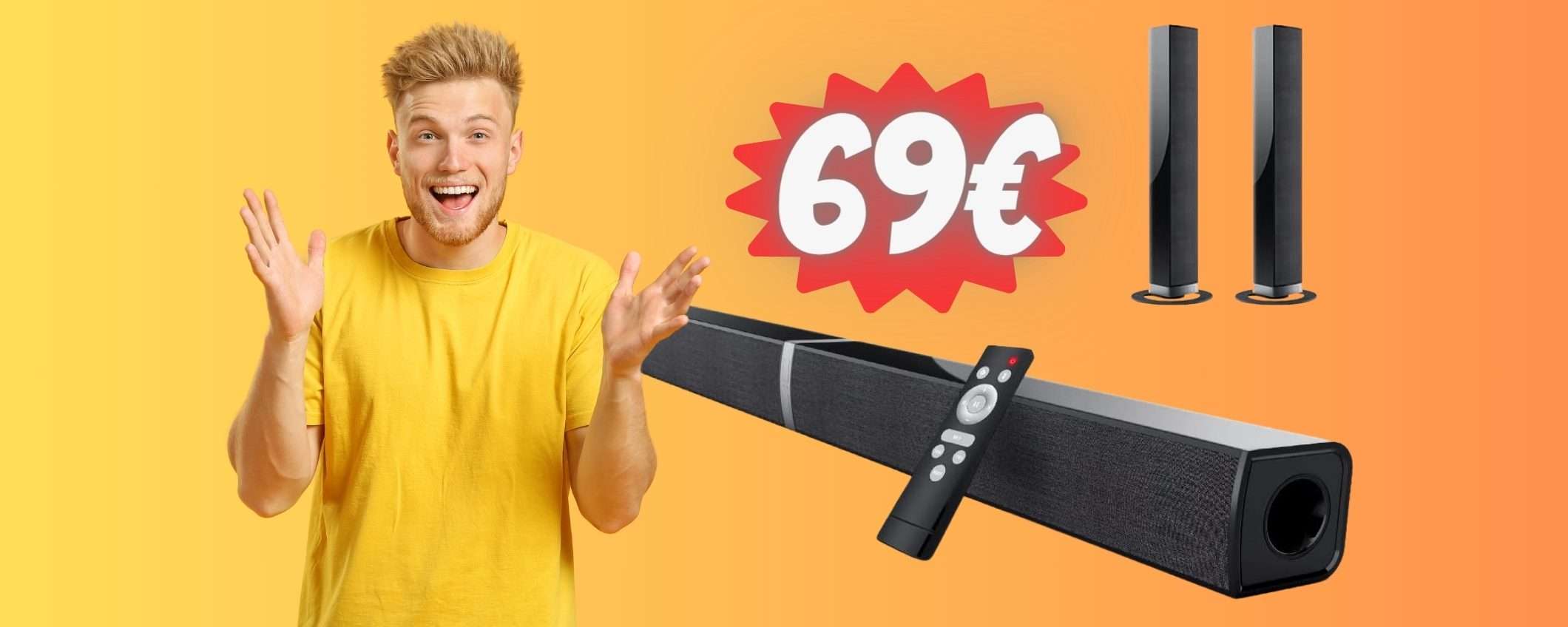 Soundbar Bluetooth da 50W con due pezzi che diventano uno (69€)