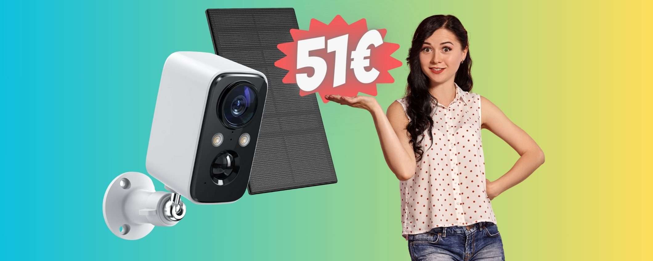 Telecamera di sorveglianza WiFi con pannello solare, batteria da 365gg