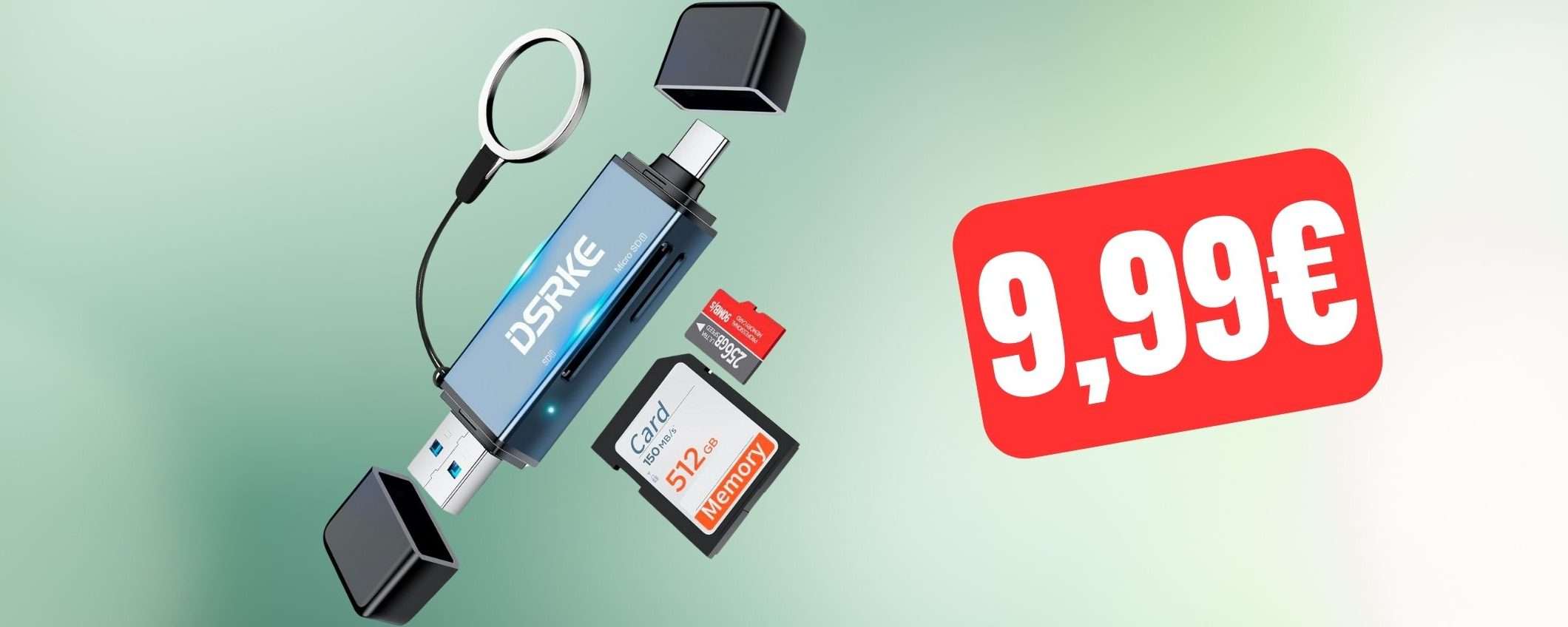 Solo 9,99€ per questo lettore di schede SD e microSD portatile