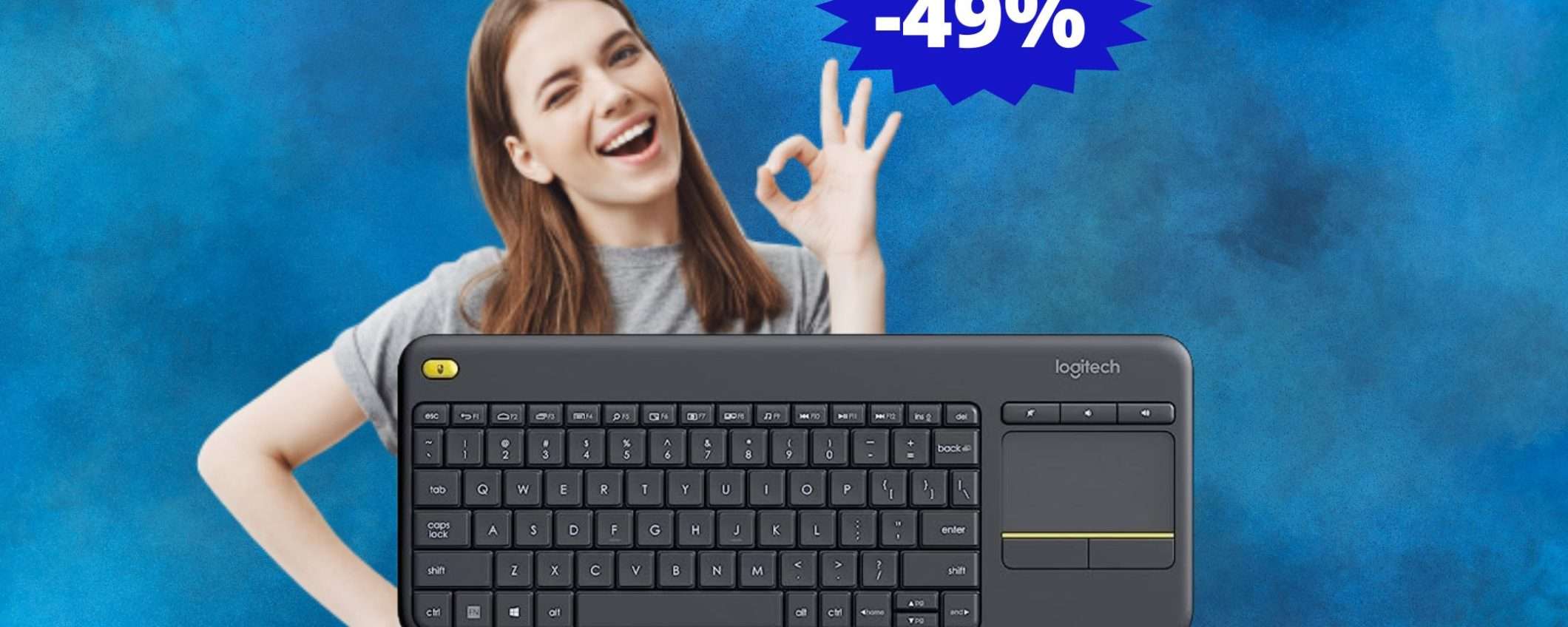 Logitech K400 Plus: prezzo STRACCIATO su Amazon (-49%)