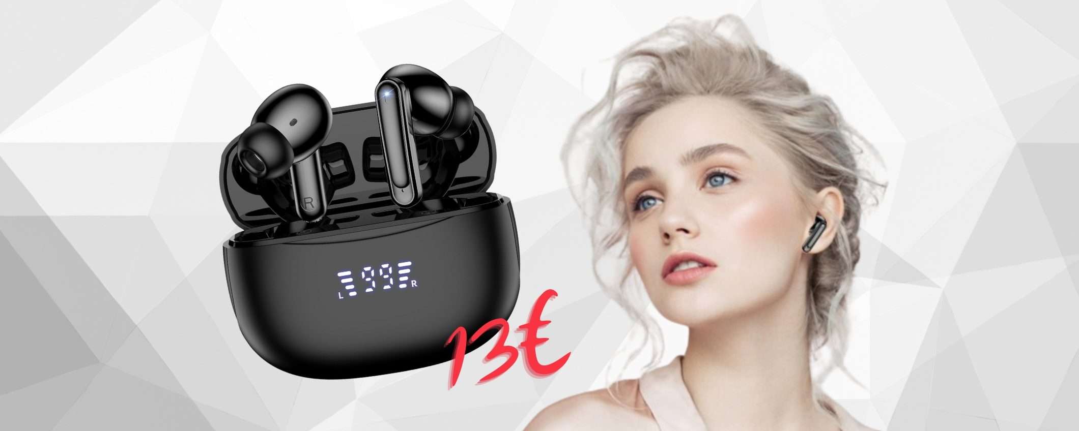 Cuffiette Bluetooth con cancellazione rumore e 42h di audio a 13€