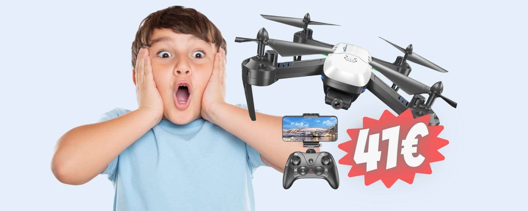 Drone con telecamera HD, 2 batterie e controller in SCONTO di 53%