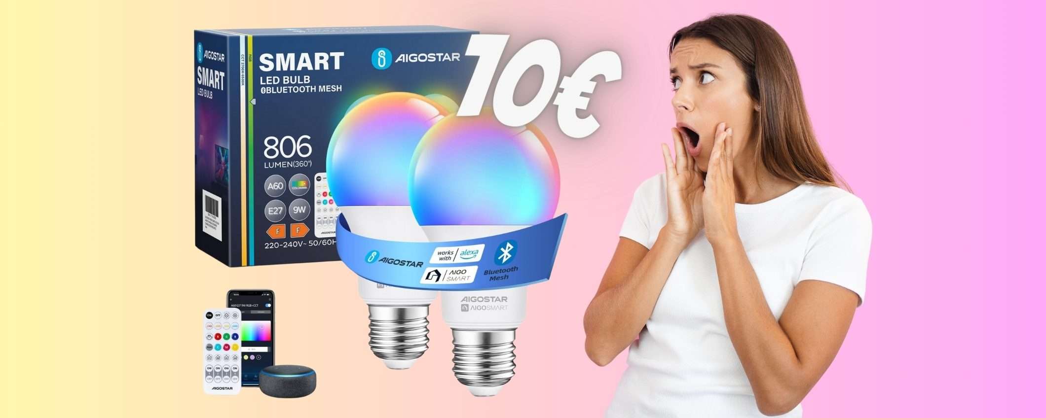 Lampadine WiFi multicolore compatibili con i comandi vocali a soli 10€