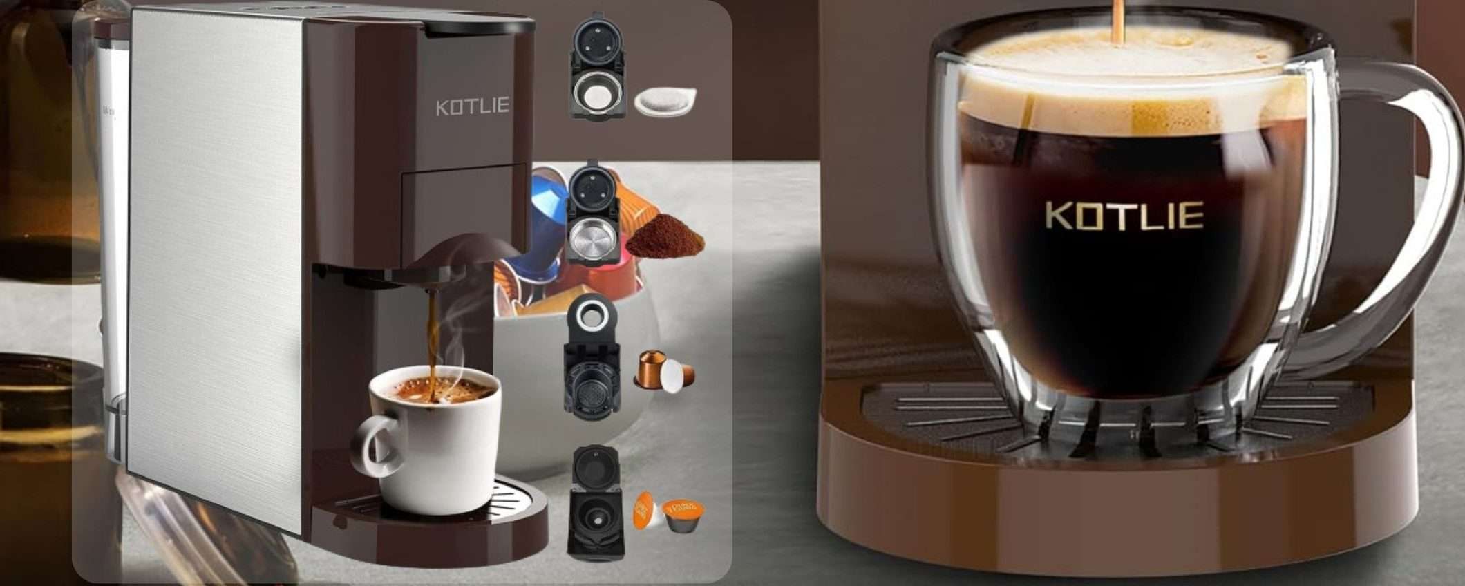 Macchina caffè 4 in 1 a 99€: capsule Nespresso, Dolce Gusto, cialde, polvere