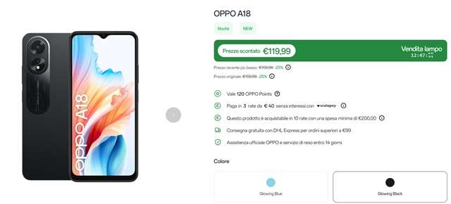 oppo a18 offerta lancio