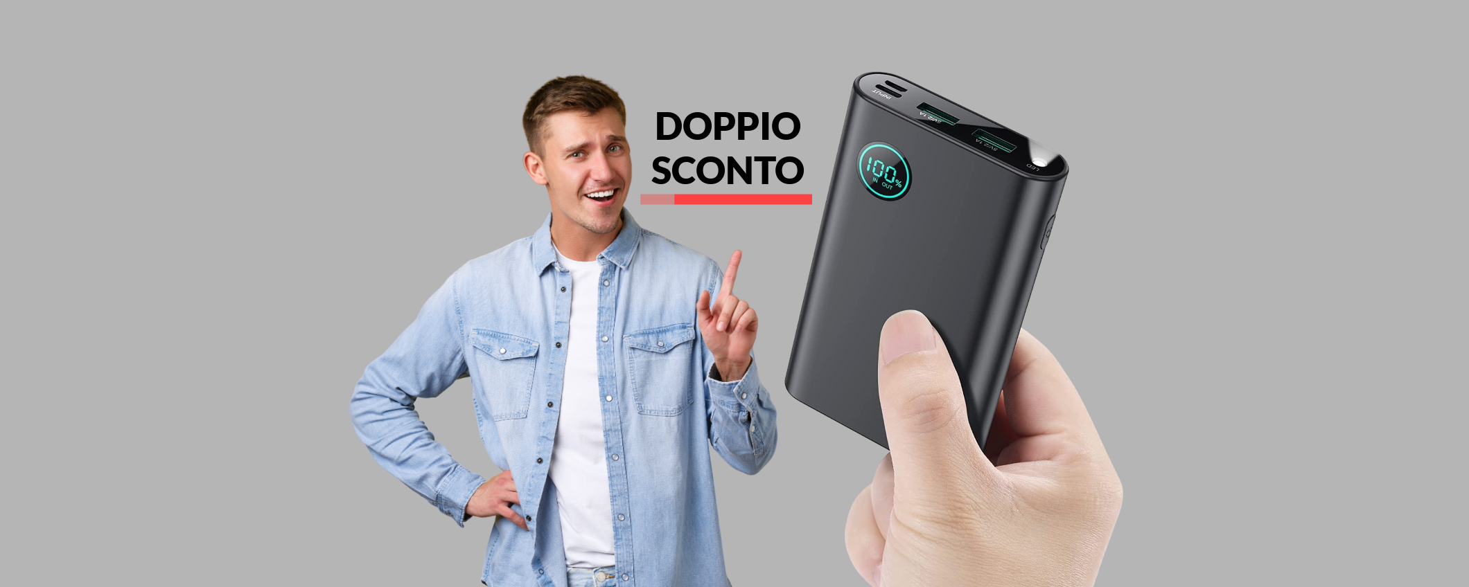 Powerbank multiporta 10800mAh con torcia: solo 11€ e 2 SCONTI