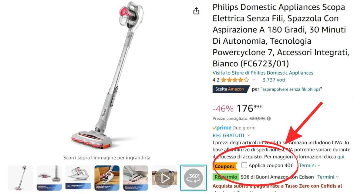 scopa-elettrica-philips-7-accessori-doppio-sconto-amazon-coupon