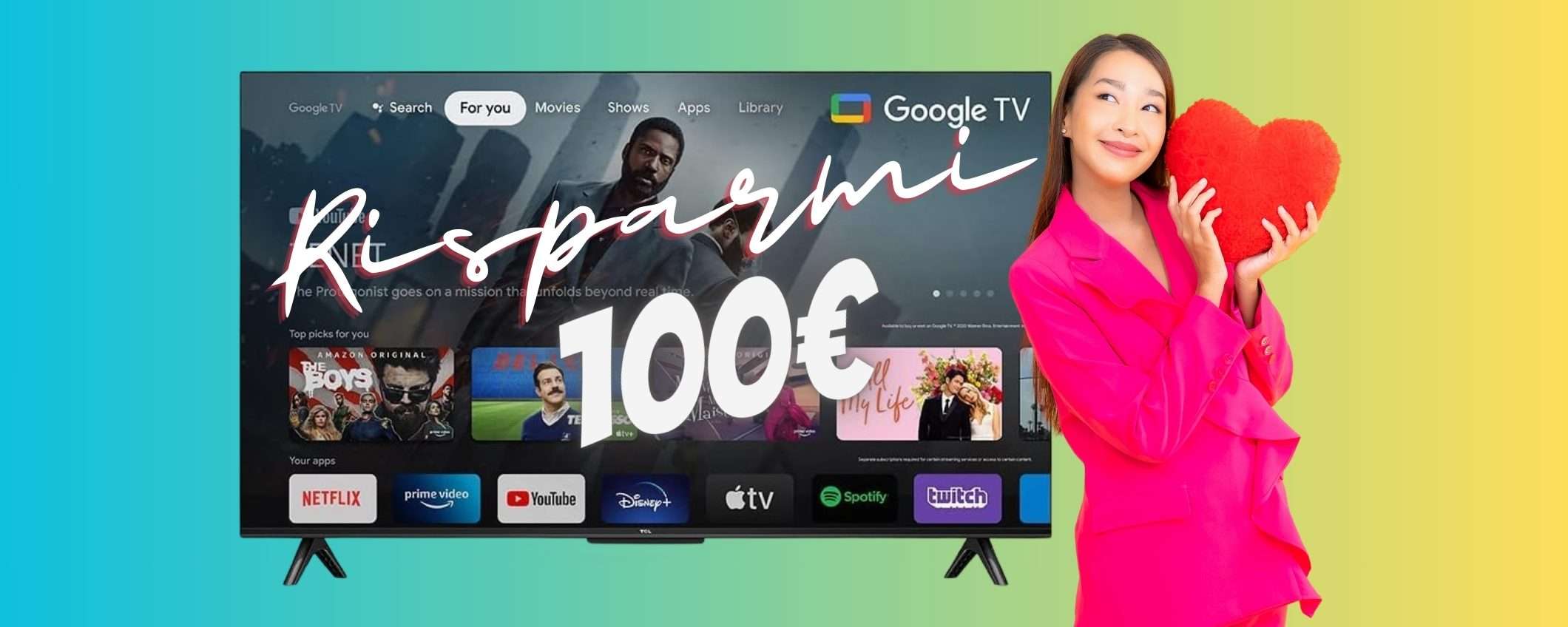 Smart TV TCL da 43 pollici 4K FHD con Google TV a 100€ in MENO