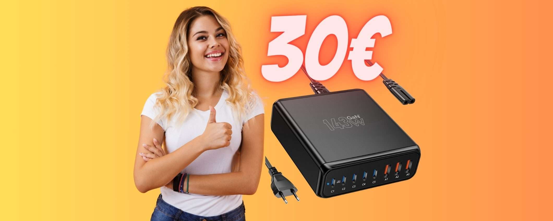 Solo 30€ per questo caricatore USB da 143W PAZZESCO con 8 porte