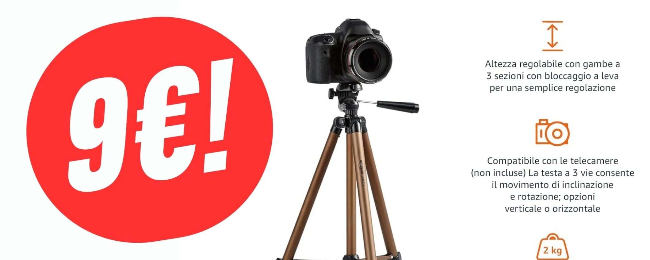 Il Treppiedi Amazon Basics perfetto per Videocamere e Smartphone costa SOLO 9€!