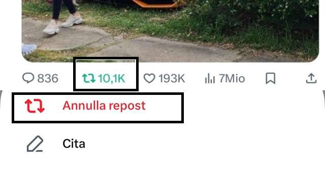 Come eliminare un repost su X