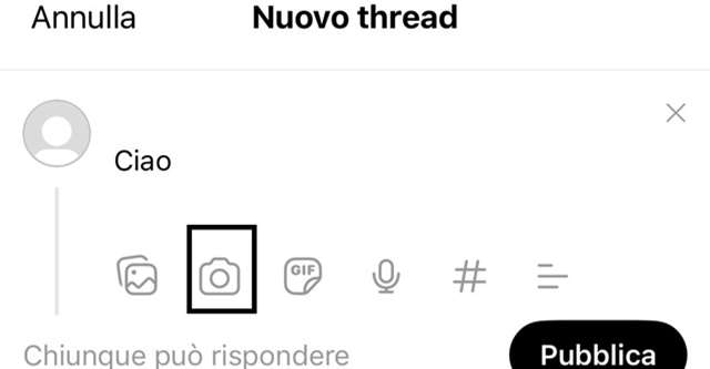 Threads: le foto si scattano in app