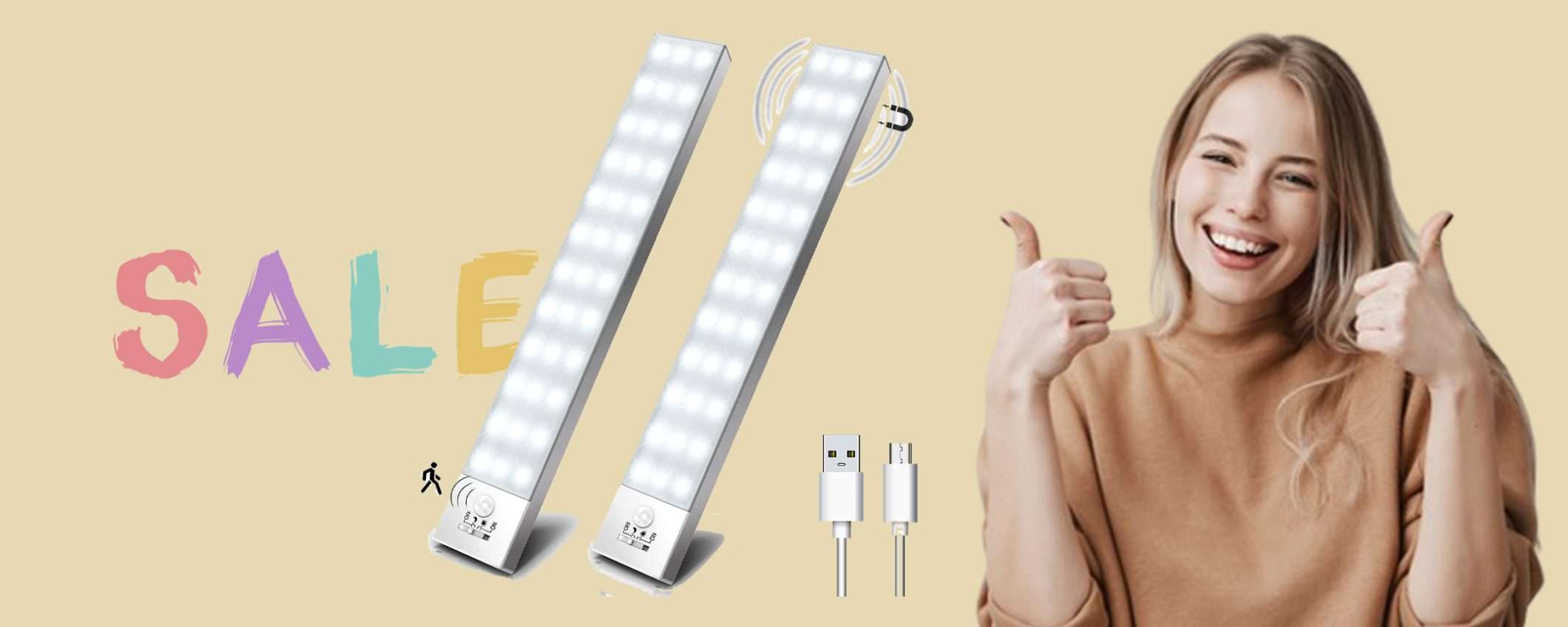 Luce LED (2pz) con sensore di movimento: doppio sconto WOW