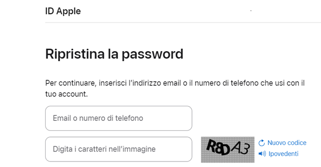Nuova Password per l’ID Apple