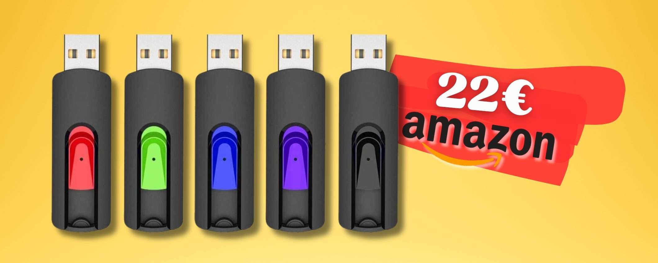 5 chiavette USB da 64GB a prezzo DA URLO: 22€ per 320GB di spazio