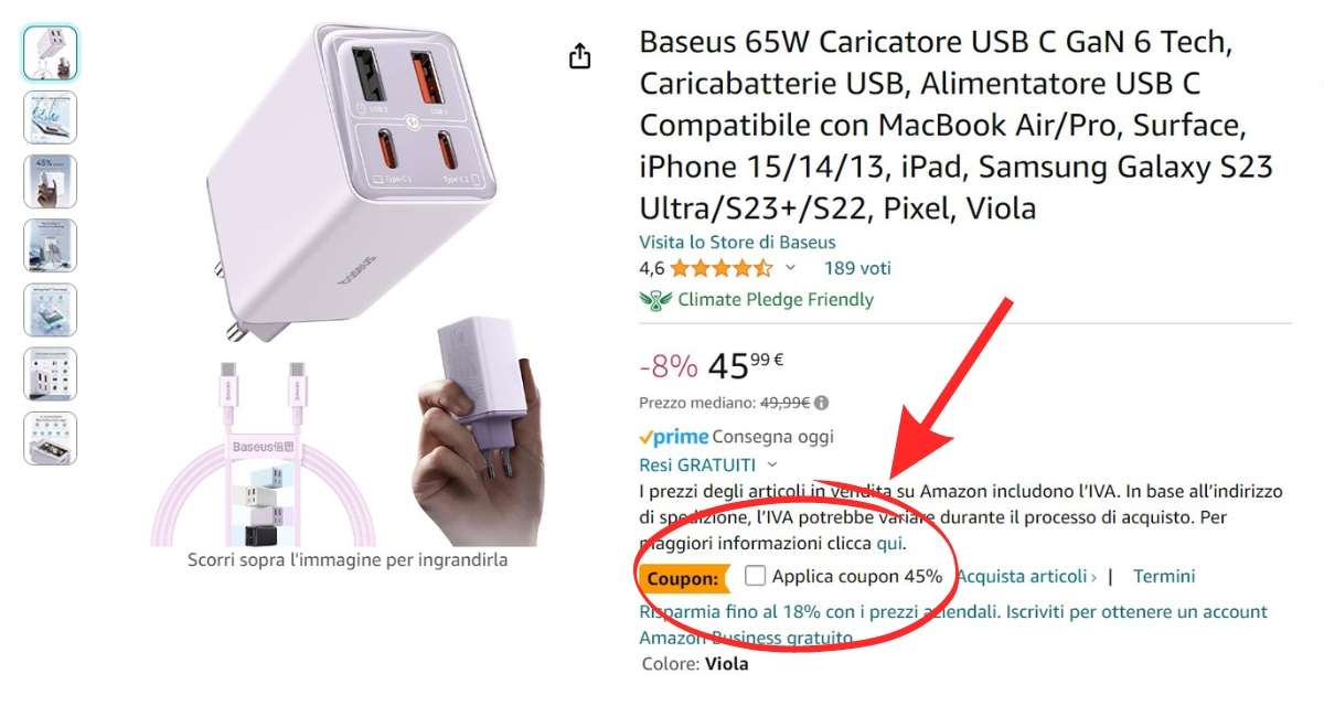 caricatore-usb-65w-4-uscite-prezzo-folle-amazon-solo-25e-coupon