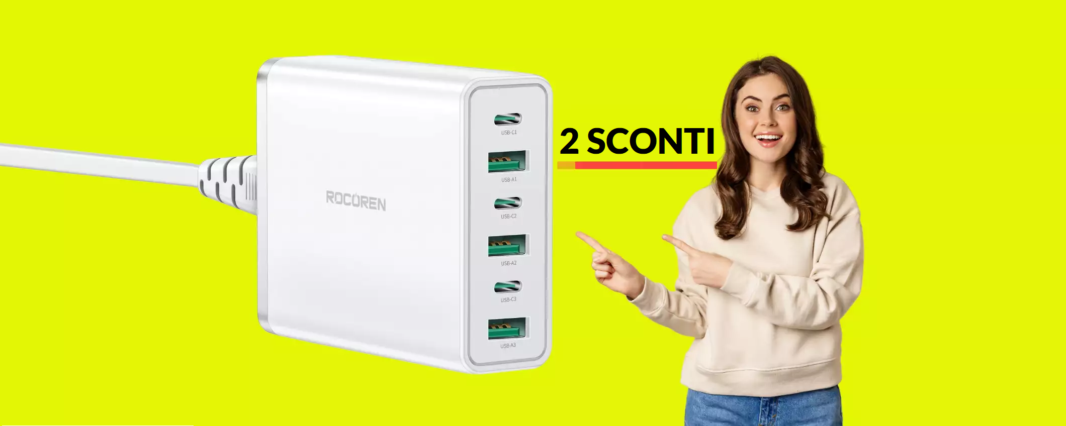 Caricatore USB C a 6 PORTE, veloce come un LAMPO: solo 22€