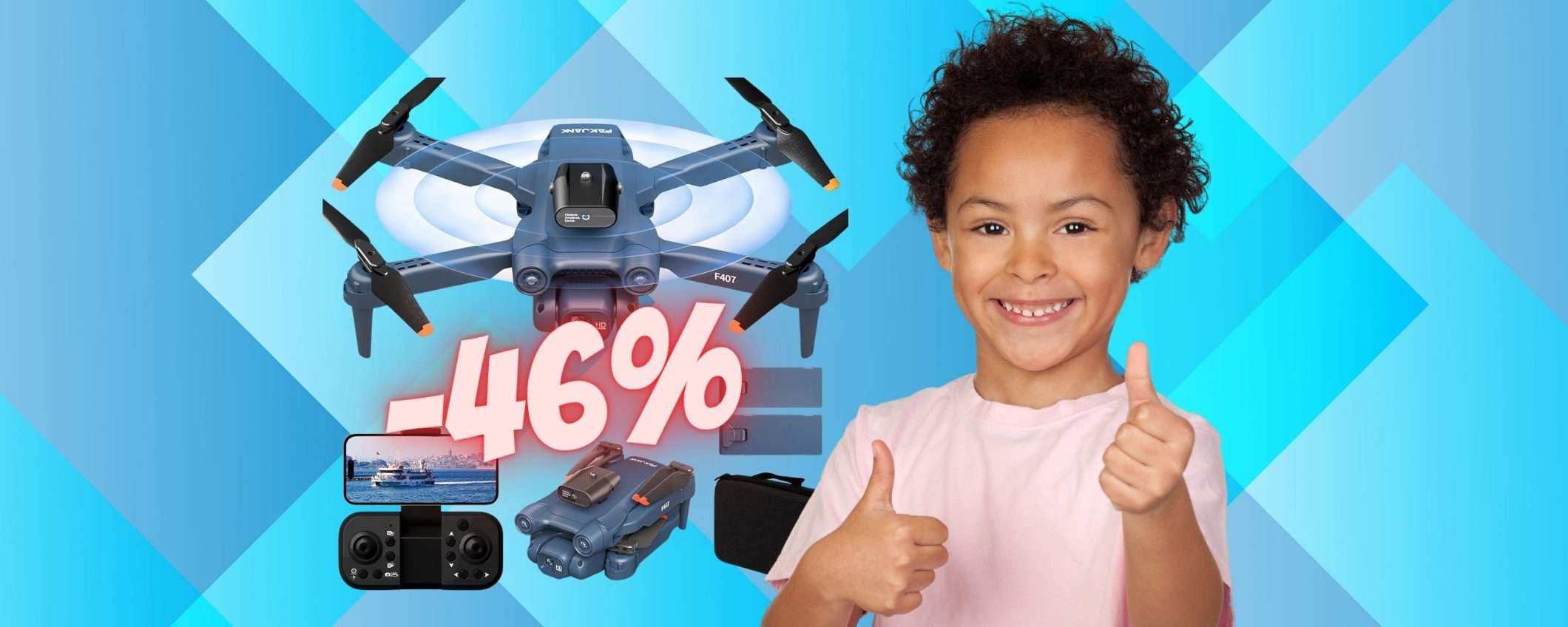 Drone con telecamera HD che ruota a 90° con doppia batteria (-46%)