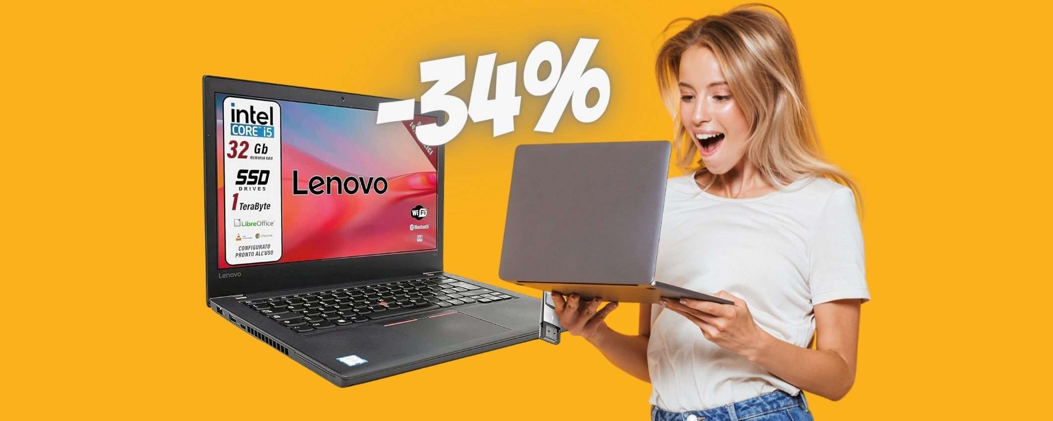 Portatile Lenovo con i5, 32GB RAM, SSD da 1TB al 34% (ricondizionato)