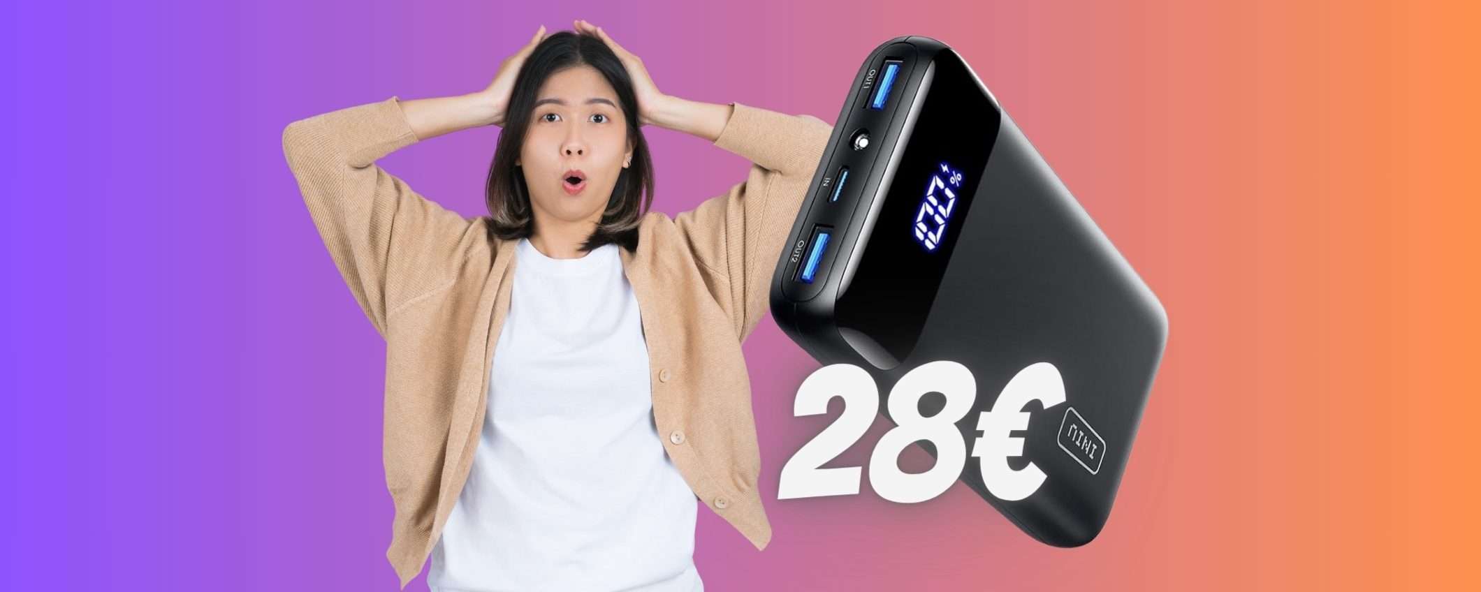 Power Bank da 20000mAh e 3 porte di uscita tuo con appena 28€