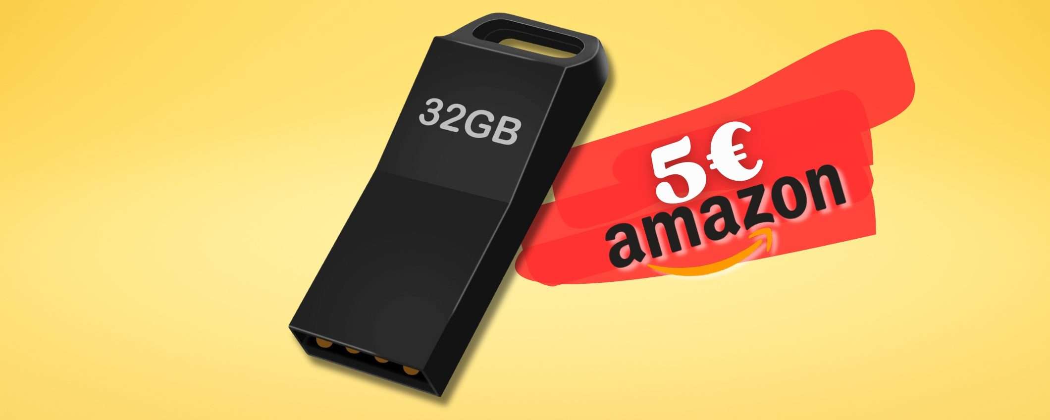 32GB di spazio su chiavetta USB compatta in metallo a soli 5€