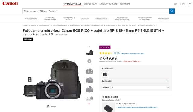 canon eos r100 649 euro