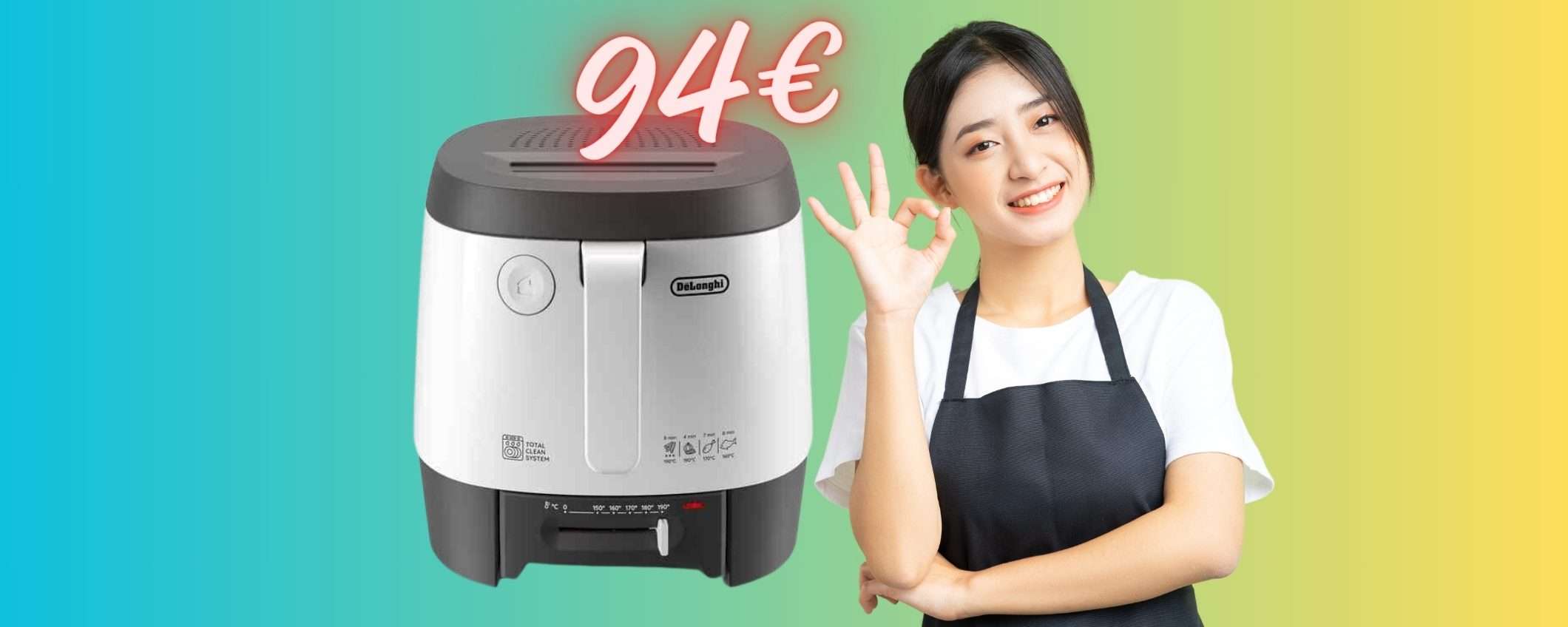 Friggitrice De' Longhi: niente odori e frittura in poco tempo (94€)