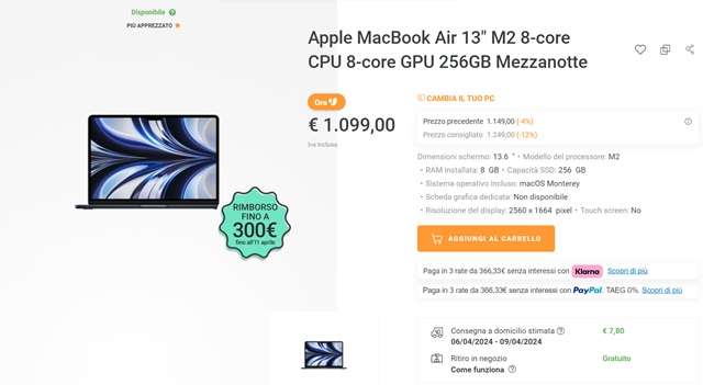 macbook air 13 m2 cambia pc unieuro