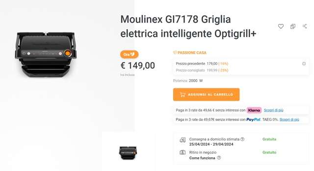 moulinex griglia elettrica optigrill plus 149 euro unieuro