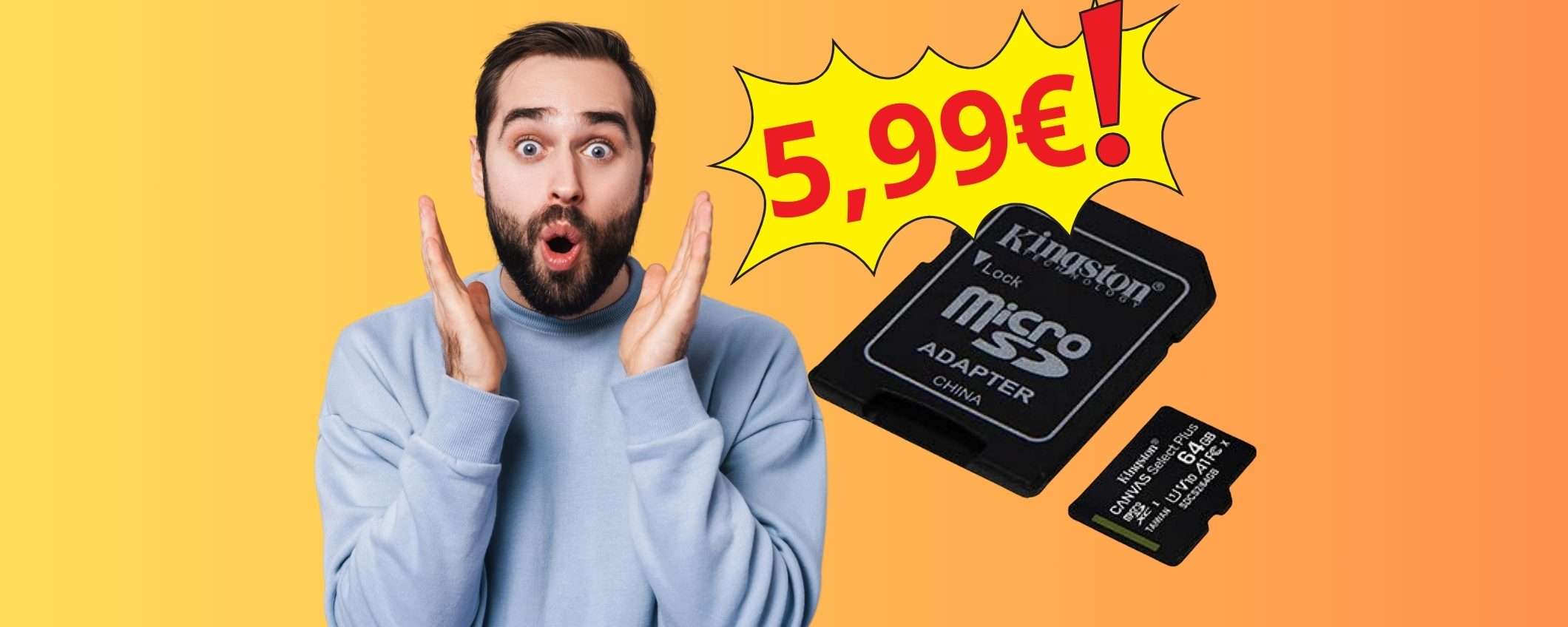 OFFERTA BOMBA di Amazon per la microSD Kingston da 64GB (5,99€)