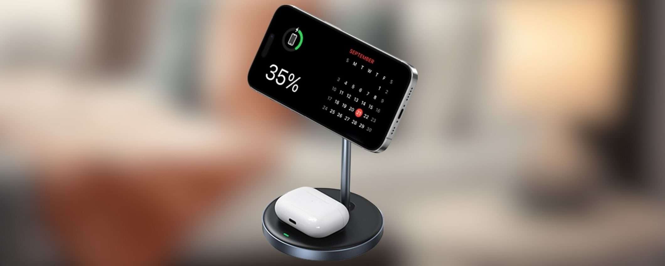 Caricatore wireless magnetico 2-in-1: per comodino o scrivania, in SCONTO a 32 euro (-30%)